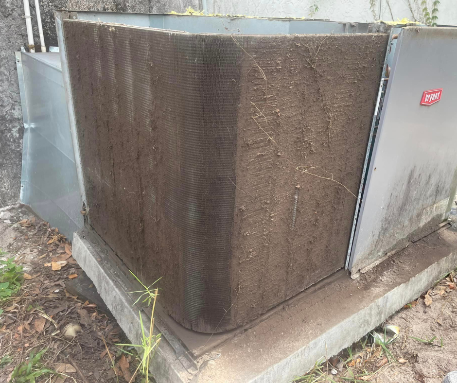 dirty AC unit in need of maintenance