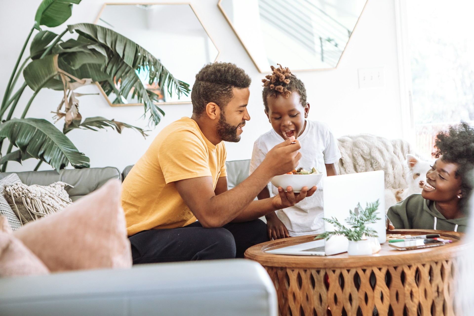 family at home with HVAC air purifier